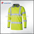 Men's Hi-Viz High Visibility Polo T-shirt with Single Color for Autumn,Reflective Safety Long Sleeve Workwear with Srtips